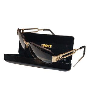 rare vintage GIANNI VERSACE s55/p Gold sunglass frames leather wrapped glasses